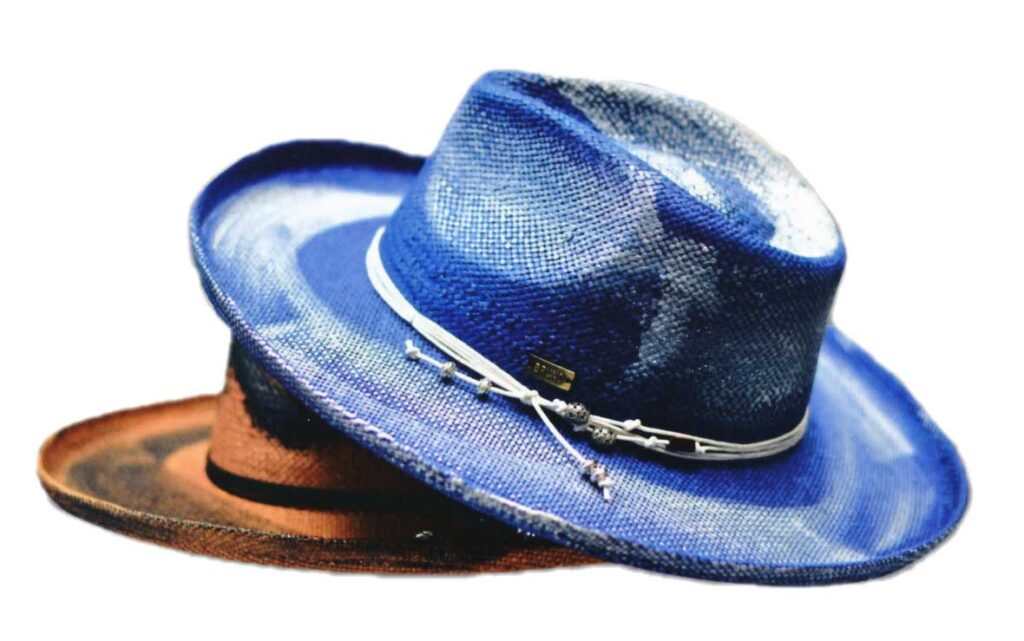 Bruno Dynasty, faded blue and brown with knotted string ribbon.