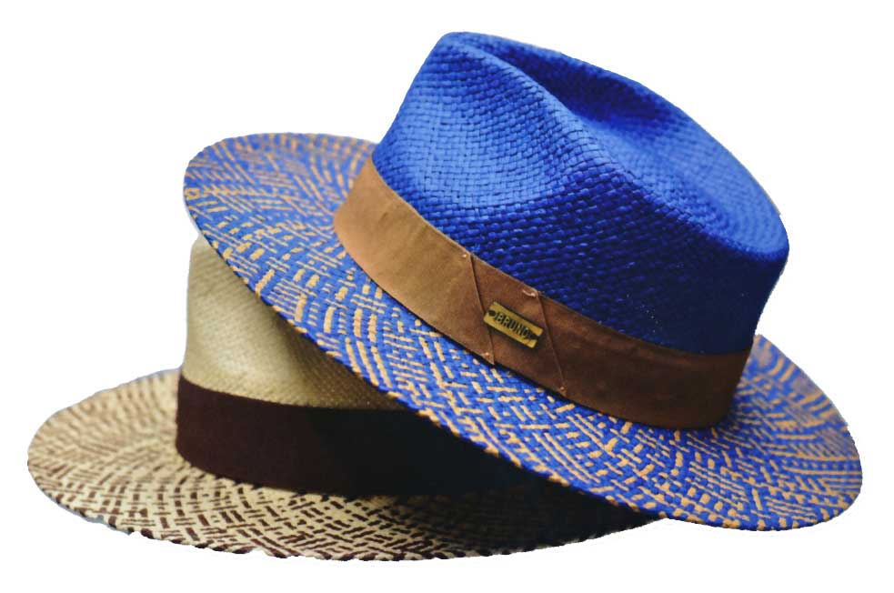 Bruno broad brim - blue, tan, with ribbon trim.